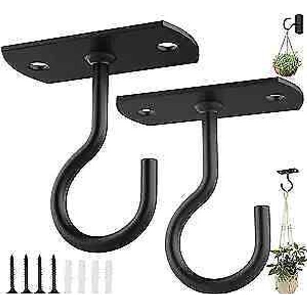 Ceiling Hooks for Hanging Plants 2.5in,Wall Mount 2.5 Inches Black 2Pack