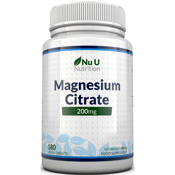 Magnesium Citrate 200mg 180 Tablets 6 Month Supply Tablets by Nu U Nutrition