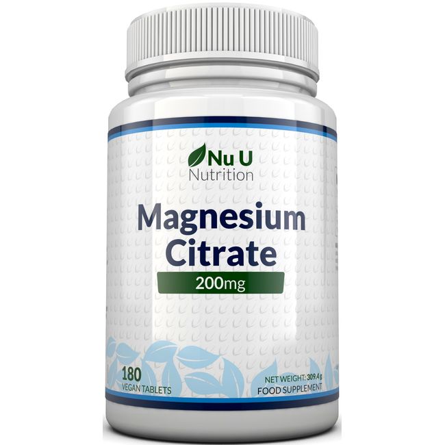 Magnesium Citrate 200mg 180 Tablets 6 Month Supply Tablets by Nu U Nutrition