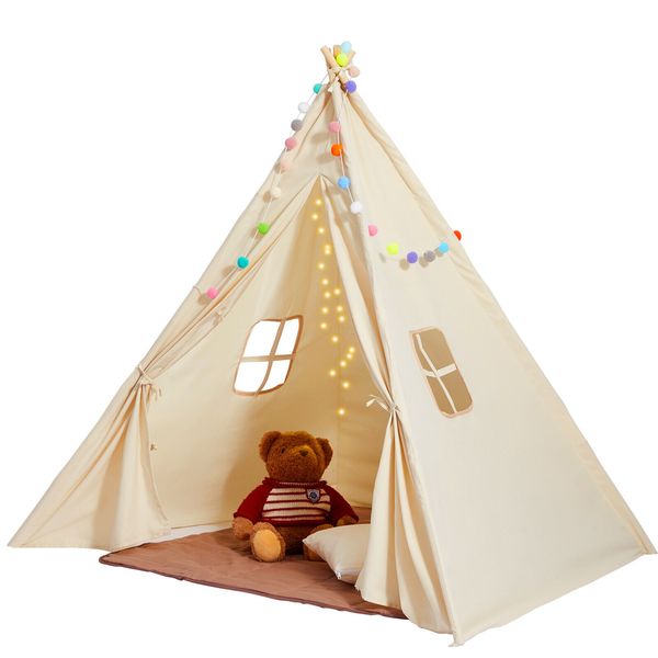 VEVOR Kids Play Tent Teepee Tent for 1-5 Years Old Toddler Tent with Mat Balls