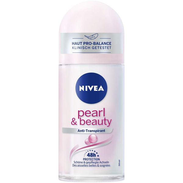 Nivea Pure Pearl & Beauty Roll-On Deodorant 50 ml Antiperspirant Roller for Nourished Armpit Skin 48-Hour Deodorant with Antibacterial Protection