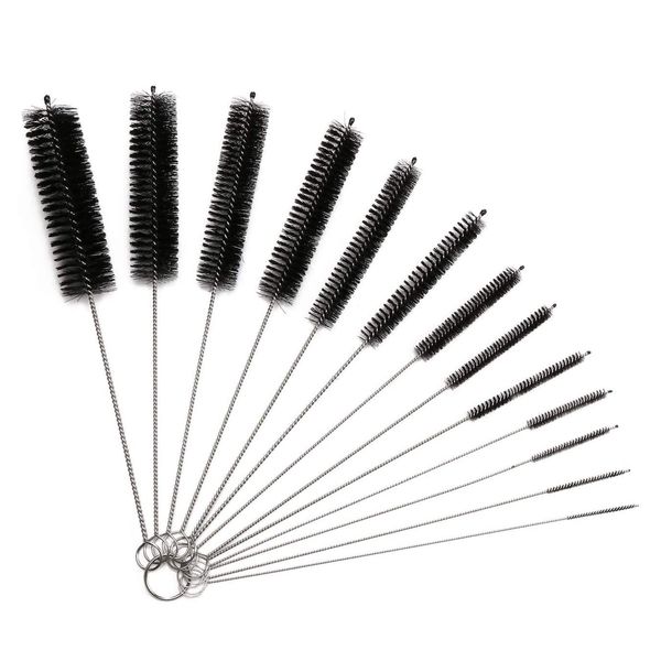 Straw Brush Pigeon Straw Brush Straw Brush Cleaning Brush Hose Brush Very Fine Injector Brush 20cm Different Diameter 10pcs Set (Black)