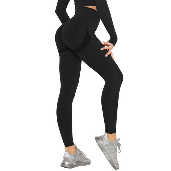 DUROFIT Scrunch Butt Leggings Damen High Waist Sport Leggings Po Push Up Leggings Booty Lift Leggins Gym Leggings Yoga Pants Ruched Sporthose Schwarz M