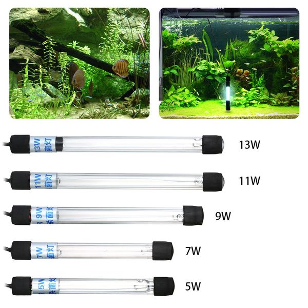 13W Aquarium UVC Light Sterilizer UV Lamp Lighting Fish Tank Sterilization Ultraviolet, [02] 7w, [02] US PLUG
