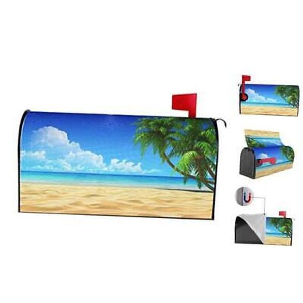 Palm Trees Mailbox Cover Magnetic Summer Waterproof Mailbox 21x18 in Sea Beach