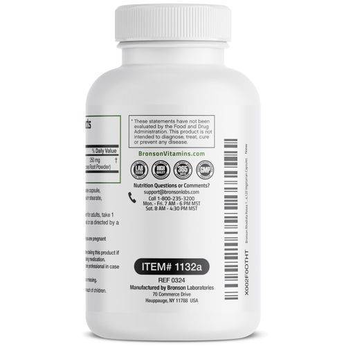 Bronson Rhodiola Rosea Vegetarian Capsules - Adaptogenic Herb - Brain, Stress & Mood Support - Non-GMO, 120 Count