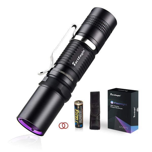 TactEagle UVA-T1 Black Light Flashlight,Shortwave 365NM UV Flashlight for Pet Urine Detection Minerals Resin Curing Scorpion,Portable Blacklight UV Led Flashlight