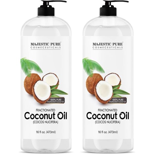 MAJESTIC PURE Fractionated Coconut Oil | Relaxing Massage Oil for Massage Therapy | Liquid Coconut Oil for Diluting Essential Oils | Coconut Oil for Skin, Lip, Body, Hair Oil, Moisturizer | 16 fl oz