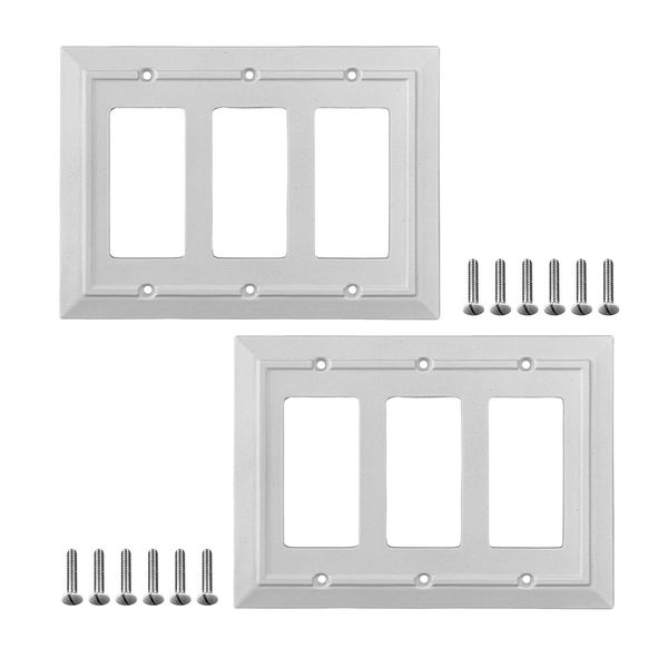 Pack of 2 Wall Plate Outlet Switch Covers by SleekLighting | Classic White Architecture Wall plates| Variety of Styles: Rocker/Receptacle/Toggle / & Combo | Size: 3 Gang Rocker