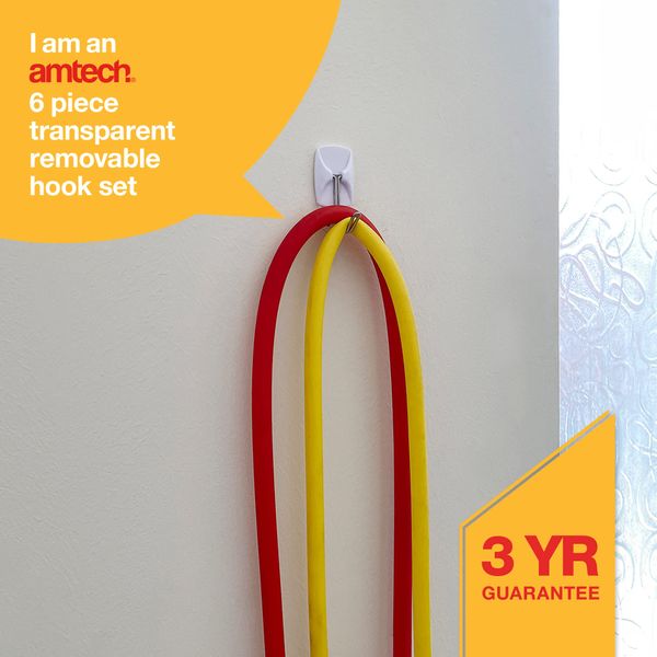 Amtech W8307 6 Piece Transparent Removable Hook Set (2.2cm x 2.8cm)