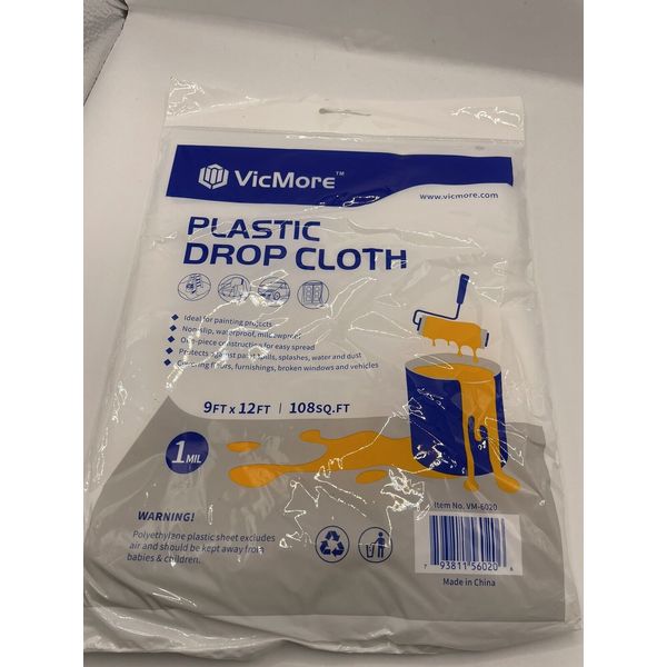 Vicmore All-New Painters Plastic Drop Cloth 9 Feet by Feet Transparent Plastic