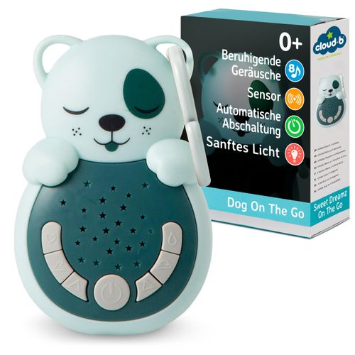 Cloud b Travel Sound Machine with Soothing Light, 4 White Sounds and 4 Lullabies, Reactivating Intelligent Sensor, Sweet Dreamz Dog