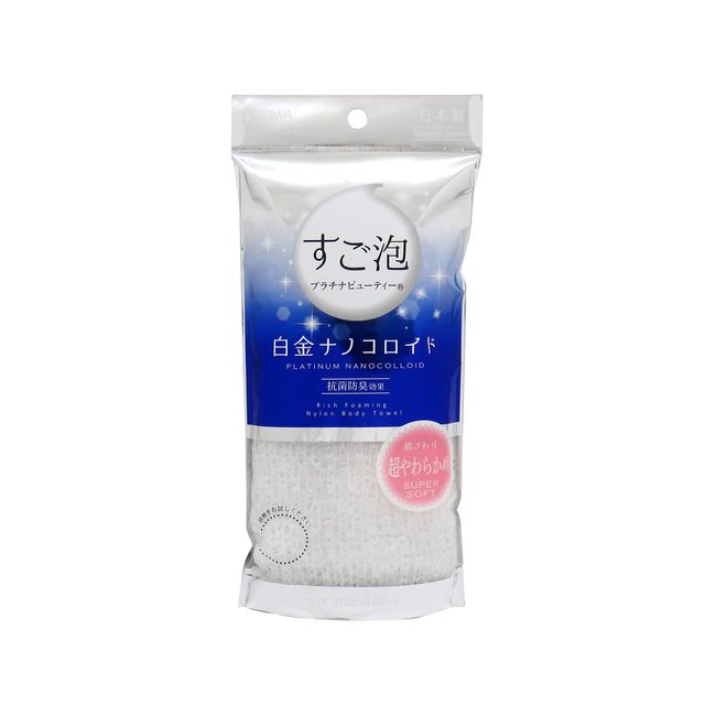 Towa Sangyo Super Soft Body Towel, Platinum Beauty, Nylon Towel, White, Approx. 11.0 x 39.4 inches (28 x 100 cm)