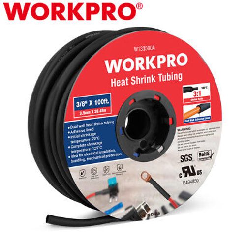 WORKPRO 100 FT 3/8" Heat Shrink Tubing Dual Wall Adhesive Lined Tubing 3:1 Ratio