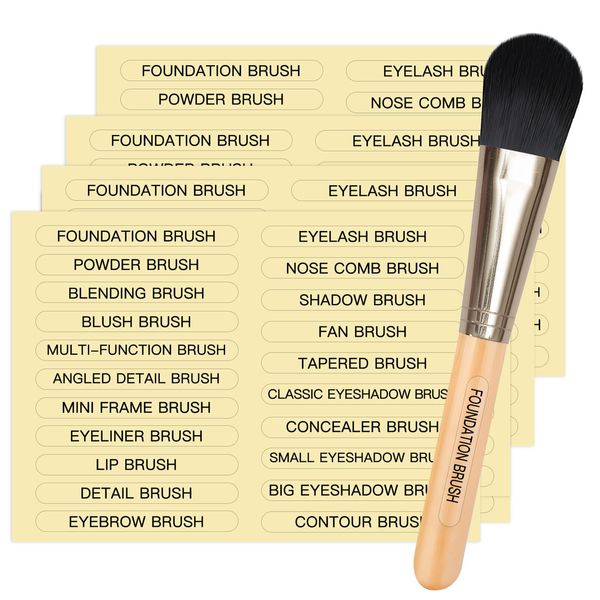 HVSWLY 210 PCS Makeup Brush Label Stickers,Waterproof Brush Name Labels,Self-Adhesive Foundation Brushes Labels,for Beauty Salon and Personal Use(Clear,10 Sheets), TCD-52