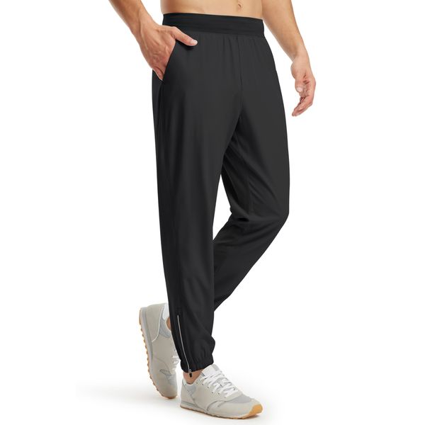 Libin Herren Jogginghose Trainingshose Lang Leichte Laufhose Sporthose Schnelltrockende Freizeithose Gym Trackpants Jogging Hose mit Reißverschlus, Schwarz S