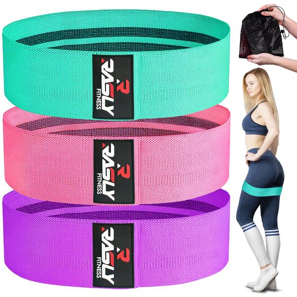 Rasly Fabric Resistance Bands for Women and Men Perfect Exercise Booty Bands Workout Bands for Legs, Thighs, & Hips Non-Slip Glute Bands Exercise Bands Resistance for Women Squat Bands Set of 3