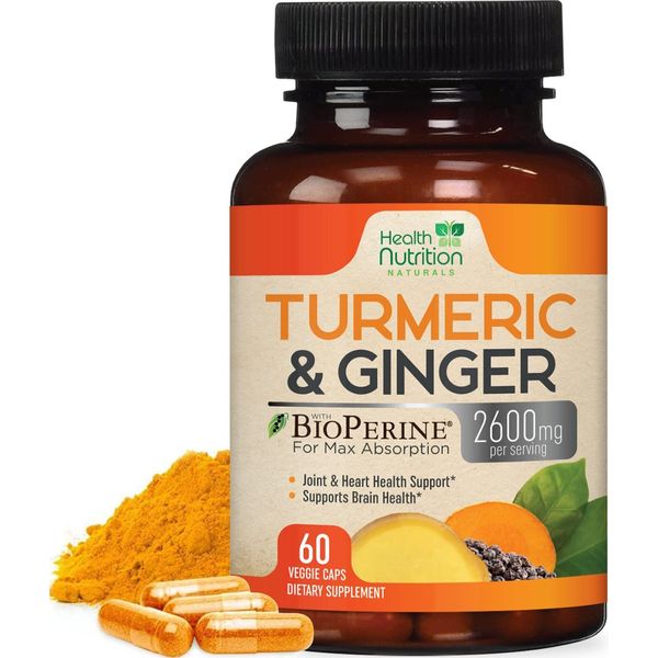 Tumeric Curcumin 2600mg with Ginger, Black Pepper for Joint Support, Antioxidant