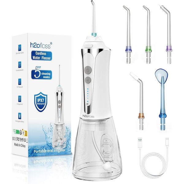 H2ofloss Water Dental Flosser Cordless, 300ML Rechargeable Oral Irrigator for &