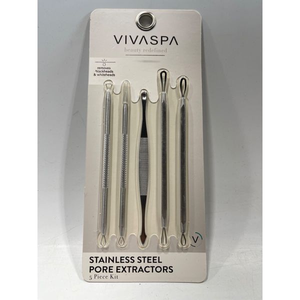 NEW VIVASPA Beauty Redefined 5pc SS Blackhead & Whitehead Pore Extractor Kit