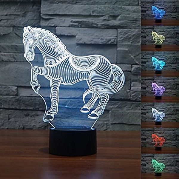 Nightwolf 3D Animal Nightlights Horse Zebra 3D Night Light Table Desk Optical Illusion Lamps 7 Color Changing Lights