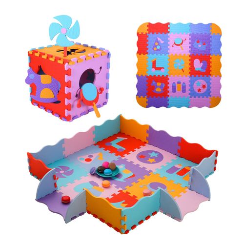 Coolcandy Baby Play Mat, 25Pcs Interlocking Puzzle Floor Mat, with Safety Fence - 0.4" Thick Non-Toxic EVA Foam Play Mat, for Infants & Toddlers 3-36 Months, Soft Puzzle Tiles for Play Areas