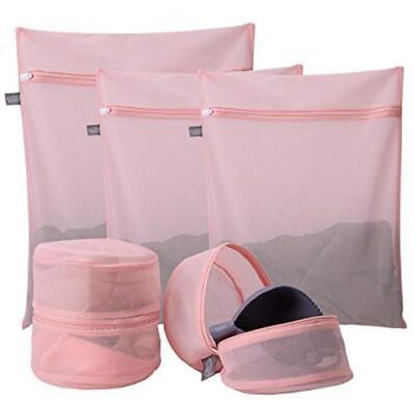 Mesh Laundry Bag-Heavy Duty Fine Mesh Wash Bag for Washing Machine 5 PCS Pink