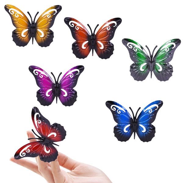 Karjiaja 6 PCS Metal Garden Butterfly Wall Art Hanging Butterfly Decoration Outdoor Garden Butterfly Ornaments Fence Hangers Butterfly Wall Sculptures for Indoor Sheds Walls Fences Home Patio Yards