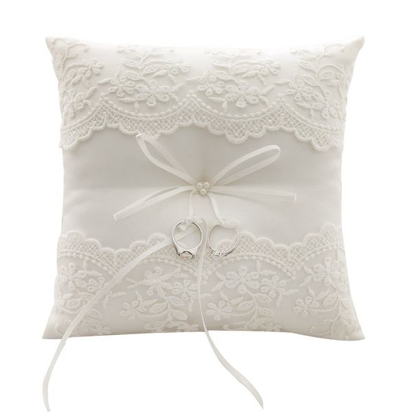 MOTTDAM Lace Wedding Ring Pillow Pearl Cushion Bearer 8.26 Inch