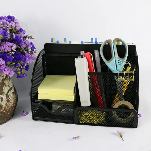 Meta Furniture Mesh Desk Organiser Office with 7 Compartments,Drawer/Desk Tidy/Pen Holder/Multifunctional Organizer…