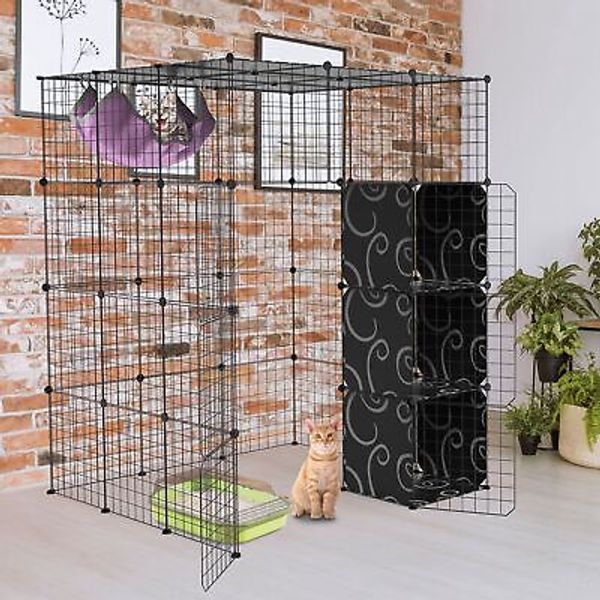 4Tier Cat Playpen Cage Iron Cat Hammock House Pet Dog Play Cage Net + Shelves US