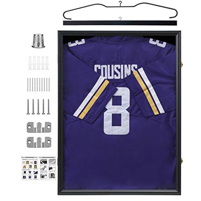 Jersey Display Case Frame,Acrylic Wood Memory Shadow Box W/Hanger,UV  Protection