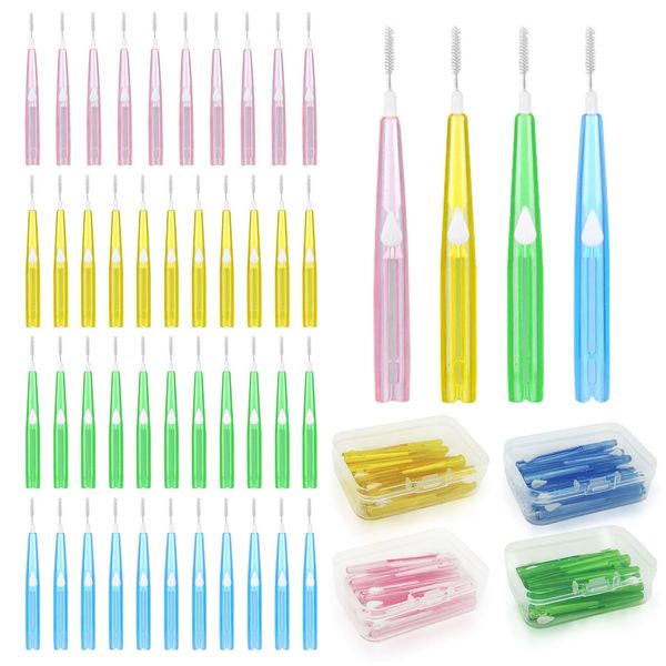 SKHAOVS 40 Stück Interdentalbürsten Zahnbürstchen,Push-Pull Interdentalreiniger Oral Dental Zahnbürste Zwischenräume, Tragbarer Zahnseide Stick für Reiniger Zahnreinigung Werkzeug (4 Farben)