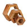 Hexagonal Tea Light Holders Set Of 3 Wooden Block Rustic Nested Candles Included