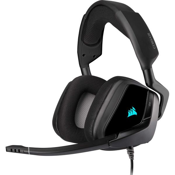 Corsair VOID ELITE RGB USB Gaming Headset (7.1 Surround Sound, Optimised Omnidirection Microphone, Customisable RGB Lighting, Microfibre Mesh Fabric Earpads, Aluminium Construction) - Black