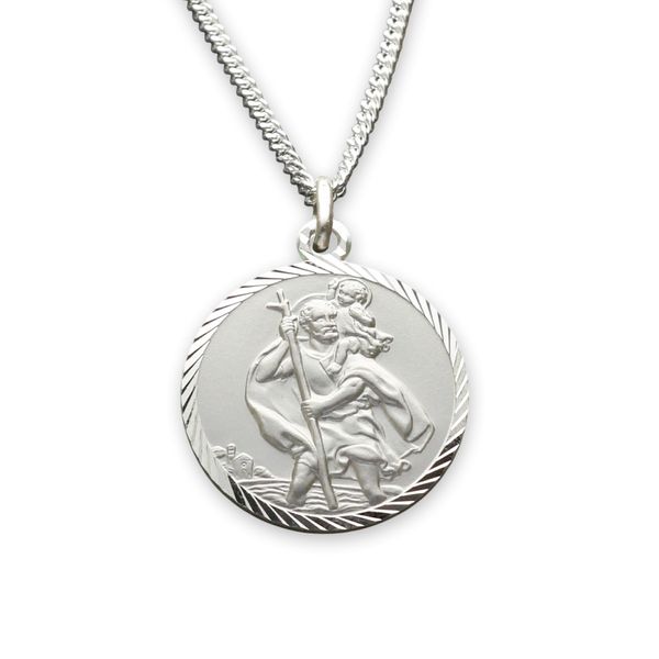 Personalised Solid 925 Sterling Silver 16mm Diamond Cut Round St Christopher Medal Pendant