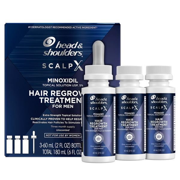 Head & Shoulders Scalp X 5% Minoxidil for Men, Hair Regrowth Treatment for Thinning Hair and Hair Loss, Topical Solution, 3 Month Supply, 2 Fl Oz Each, Pack of 3