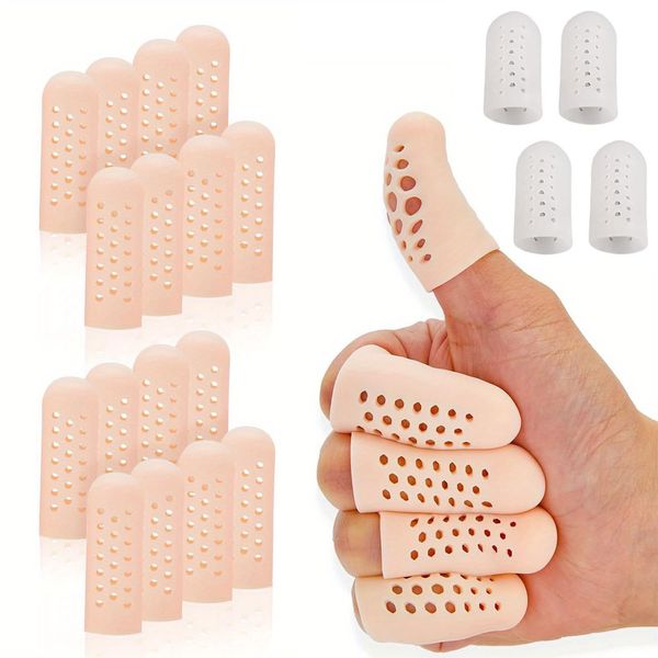 CECOMBINE 24Pcs Gel Finger Cots Silicone Finger Protectors, 16 Small with Holes Skin + 8 Small with Holes White, Breathable Silicone Finger Cots for Trigger Finger Arthritis, Blisters, Ingrown Nails