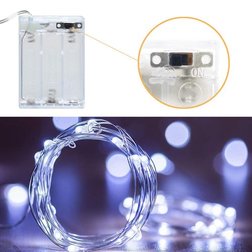 cshare Battery Powered String Lights, 50 LEDs 5m/16.4ft Fairy Lights IP65 Waterproof Flexible Silver Wire Light for Bedroom Halloween Christmas Tree Indoor Outdoor Decorations.（Cool White