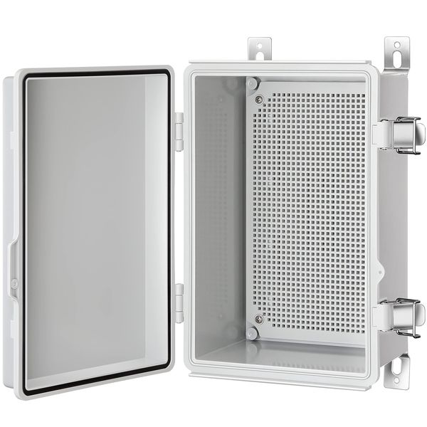 Gratury Junction Box, IP67 Waterproof Plastic Enclosure for Electrical Project, Hinged Grey Cover, Includes Mounting Plate and Wall Bracket 290×190×140mm (11.4"×7.5"×5.5")