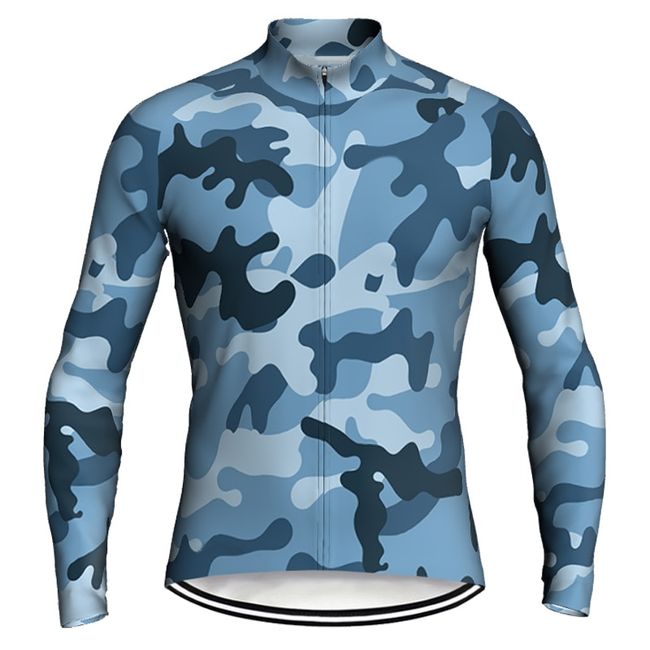 Blue Camo Jersey Long MTB Motocross Bicycle Jacket Mountain Bike Shirt  Downhill