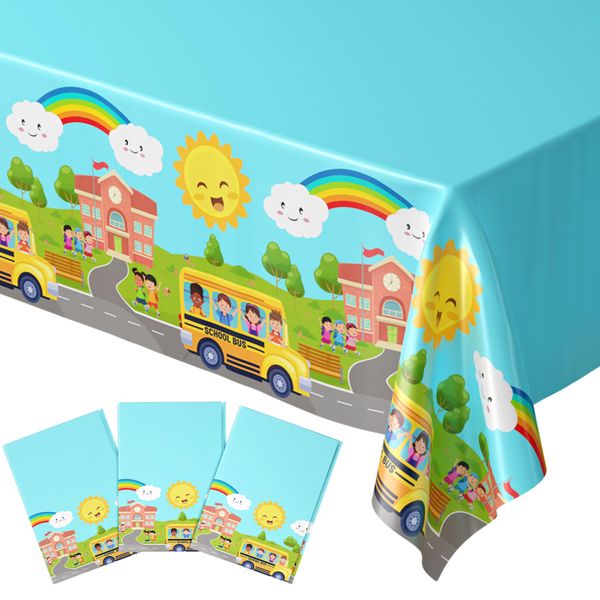 Blue Orchards School Bus Tablecovers (Pack of 3) - School Bus Party Supplies, Back to School Decorations, School Bus Wheels Tablecloth, Kindergarten Graduation Decorations, School Bus Theme Party