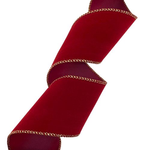 Morex Ribbon Flocked Wired Velvet Ribbon, 2.5 inch by 50 Yards, Berry Red