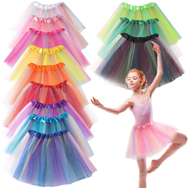 ZhouBoat 12 Pcs Rainbow Tutu Dresses for Toddler Girls 2-8 Years, 3 Layers Colorful Tutu Costume Birthday Party Tutu Skirt