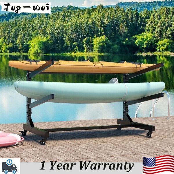 2 Kayak Storage Rack ​Freestanding Adjustable Canoe SUP Stand w/Lockable Wheels