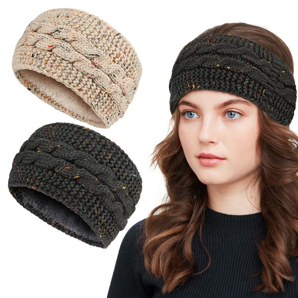 Damen Winter Stirnbänder, Mode Stirnbänder Gestrickte Verdicken Haarband mit Farbigen Punkten, Frauen Stirnband Ohrenwärmer Headwrap, Weiche Elastische Kopfband, Mädchen Häkelarbeit Haarband