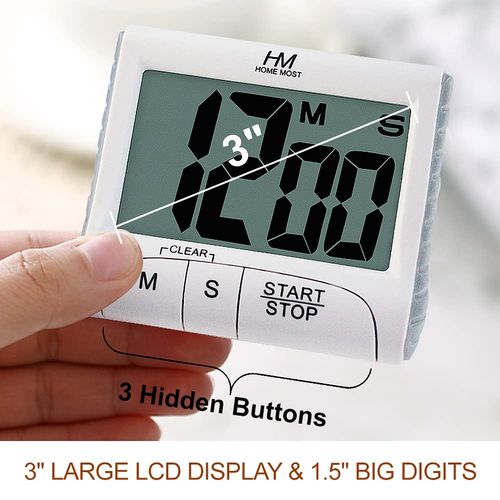 HOME MOST 3" Large Display Kitchen Timer - Digital Timer Magnetic Back Loud Alarm On A Rope- White Cooking Timers For Kitchen Teachers Students Games Kids Meetings - Sports Timer For Workouts Exercise