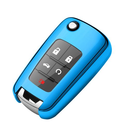 Tukellen for Chevrolet Key Fob Cover Premium Soft TPU Full Protection Key Shell Case Compatible with Chevy Camaro Cruze Impala Equinox Volt Spark Sonic Folding Flip Remote Key-Blue