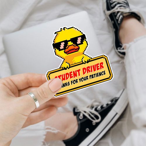 3 Pcs Non-Magnetic Student Driver Sticker Cute Duck Car Magnets Student Driver Sign Car Bumper Student Driver Funny New Driver Decals for Car Laptop Water Bottle Phone Case Helmet Gifts 3"x3"