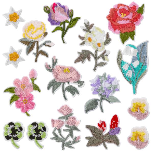 cobee Flowers Iron on Patches, 16 Pieces Embroidered Decorative Patch Sew Applique Repair Patch Sew on DIY Patch for Clothing Jeans Bags Jackets Hat Arts Crafts